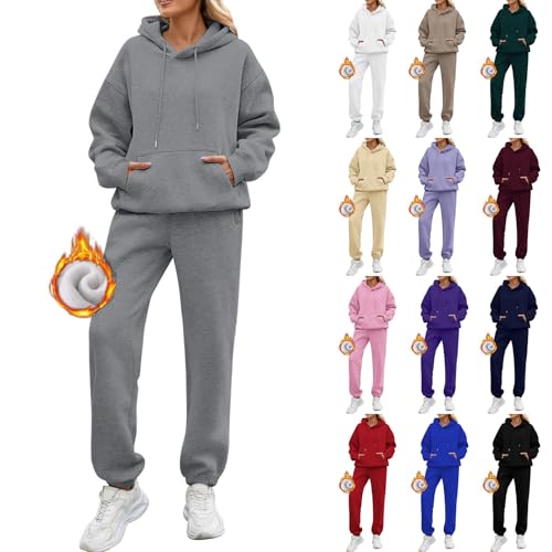 Lounge Wear Sets for Women UK Long Sleeve Pullover Sweatshirt with Sweatpants 2 Piece Outfits Ladies Hoodie Tracksuit Full Set c-Dark Gray L