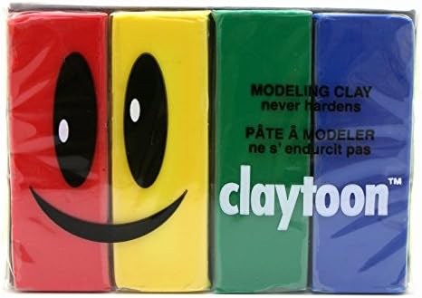 Claytoon Oil Based Modeling Clay Set, 4 Assorted Colors
