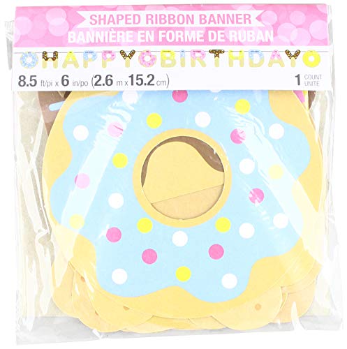Creative Converting Donut Happy Birthday Ribbon Banner Party Supplies, Multicolor