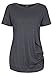 CEU Women's Short Sleeve Casual Tunic Buttons Decor Crew Neck T-Shirt Black Grey XL