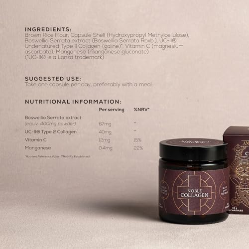 Ancient + Brave Noble Collagen - Type II Collagen Capsules for Joint Health, Healthy Bones & Ligaments - Enhanced with Vitamin C, Boswellia Serrata & Manganese -30 Capsules