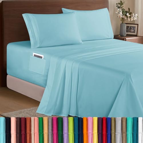 Elegant Comfort Luxury 1500 Premium Hotel Quality Microfiber 4-Piece Sheet Set - Soft, All Around Elastic 18-24 Inches Deep Fitted Sheet - Extra Deep Pocket Sheets, Twin/Twin XL, Aqua
