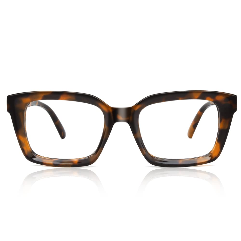 JiSoo Reading Glasses 2.75 Women Ladies Brown Tortoiseshell Turquoise Oversized Readers, Ladies Reading Glasses 2.75+ Large Frame，2.75 Tortoise