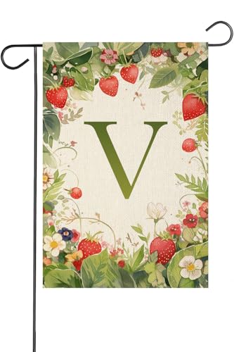 KEEPAEON Monogram Letter V Garden Flag Summer Strawberries 12x18 Inch Double Sided Family Last Name Initial Yard Flags for Outside (2886) at Amazon