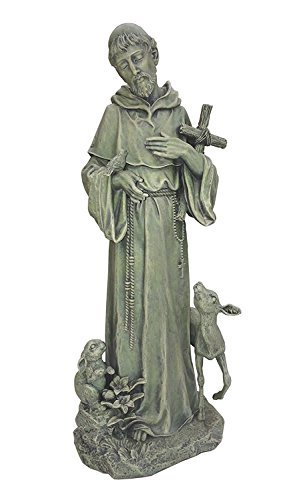St. Francis with Cross and Animals Stone Indoor/Outdoor Garden Statue