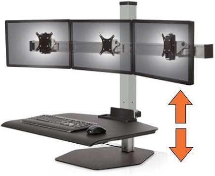 Amazon Com Stand Steady Winston Workstation Triple Monitor Mount Sit Stand Desk Innovative Wnst 3 Three Monitor Standing Desk Workstation Converter With Vesa Mount Height Adjustable 3 Monitor Silver Computers Accessories