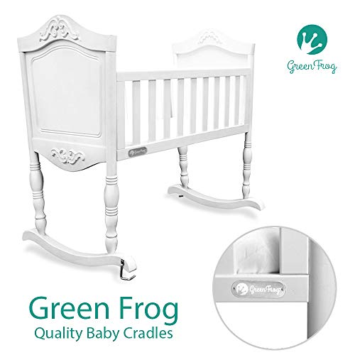 Green Frog, Antique White Cradle | Handcrafted Elegant Wood Baby Cradle | Premium Pine Construction | Rocking and Stationary Features - Thumbnail 3
