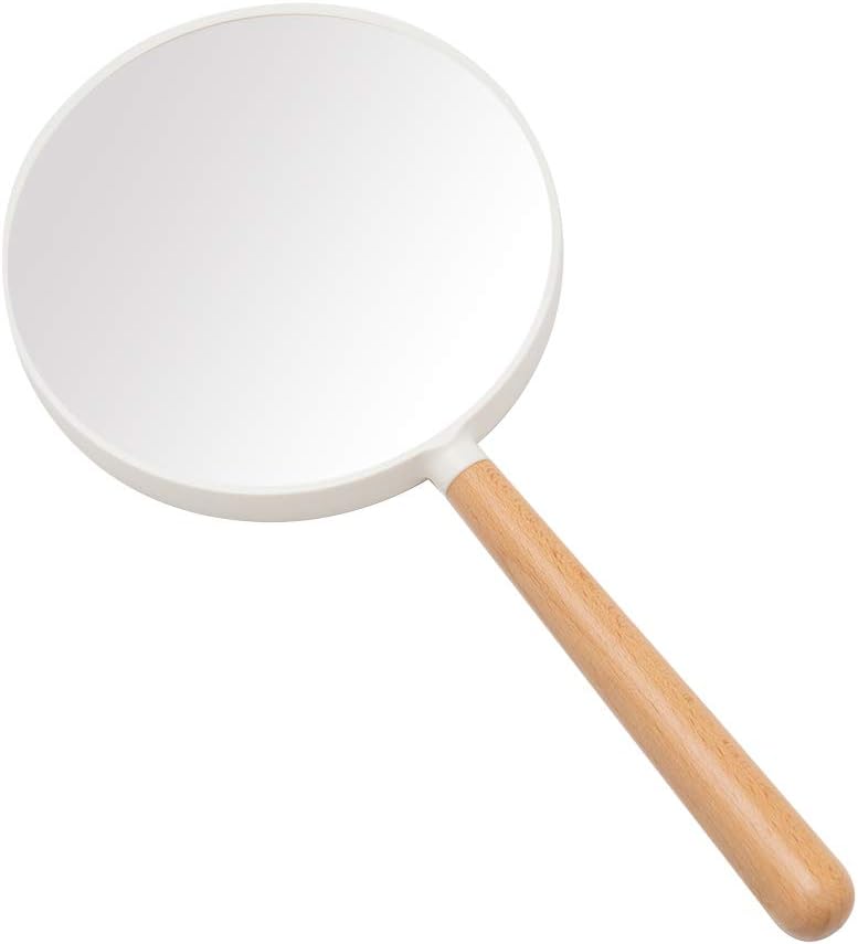 YEAKE Makeup Hand Mirror with Handle, 1X 3X Magnifying Double-Side Hand Held Mirrors,Detachable Wood Small Mirror with Round for Travel(White): Home & Kitchen