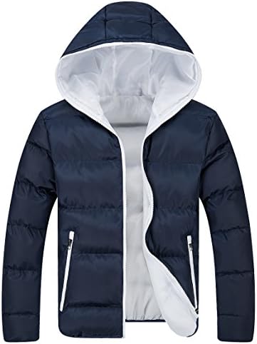 COLORY Men's Winter Casual Lightweight Quilted Hooded Jacket (S, DPBLU&amp;WHI)
