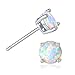 GEMSME 18K White Gold Plated 8mm Round Opal Stud Earrings For Women