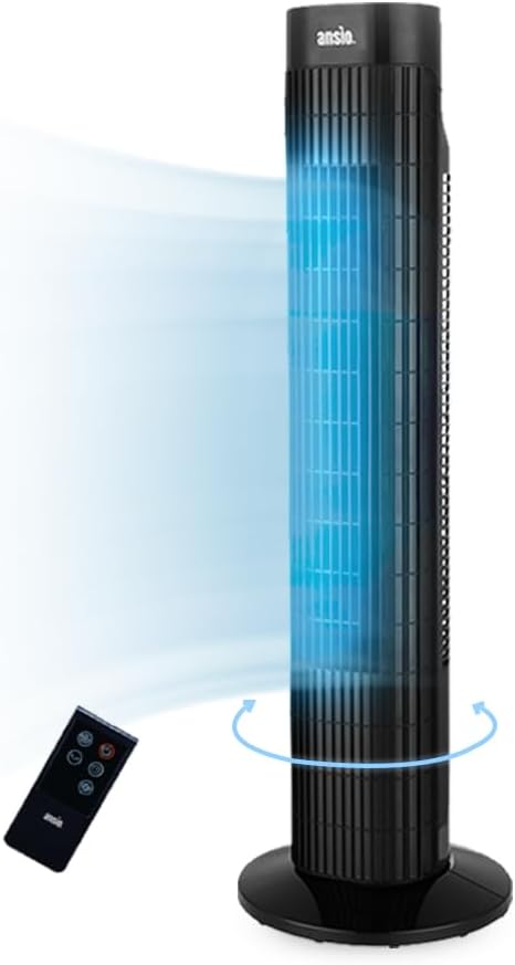 ANSIO 30-Inch Tower Fan with Remote Bladeless Oscillating 3 Speeds Black