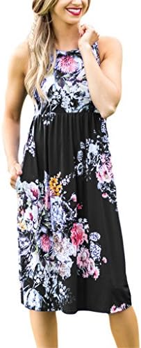 Bulawoo Women Racerback Sleeveless Casual Floral Print Boho Tank Midi Dress X-Large Black