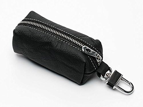 Zipper Case for Auto Remote Key Fob Key Case Key Holder Premium Leather with Holder Metal Hook Wallet Pouch - Senday (Black)