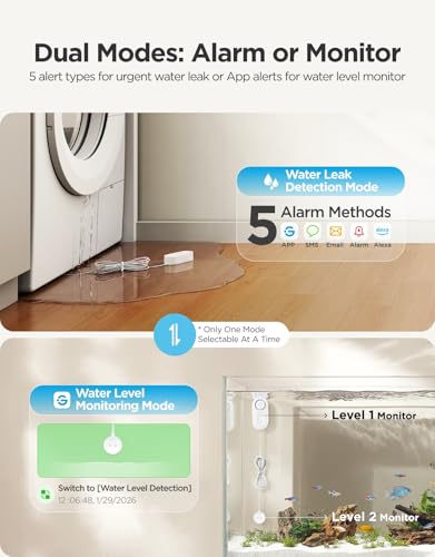 GoveeLife Upgraded Smart Water Leak Detector 1s with 4.92 ft Sensor Cable, WiFi Water Sensor with SMS/Email/APP Push and Sound Alarm, 5-Year Battery Life, Suit for Home, Basement, Kitchen (3 Pack)