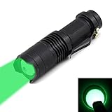 WINDFIRE Mini Tactical Flashlight Zoomable Ultra Bright 200 Lumens CREE Green LED 3-Mode AA/14500 Battery Powered Adjustable Focus Zoom Green Coyote Hog Hunting Light Lamp Torch (Green Light)