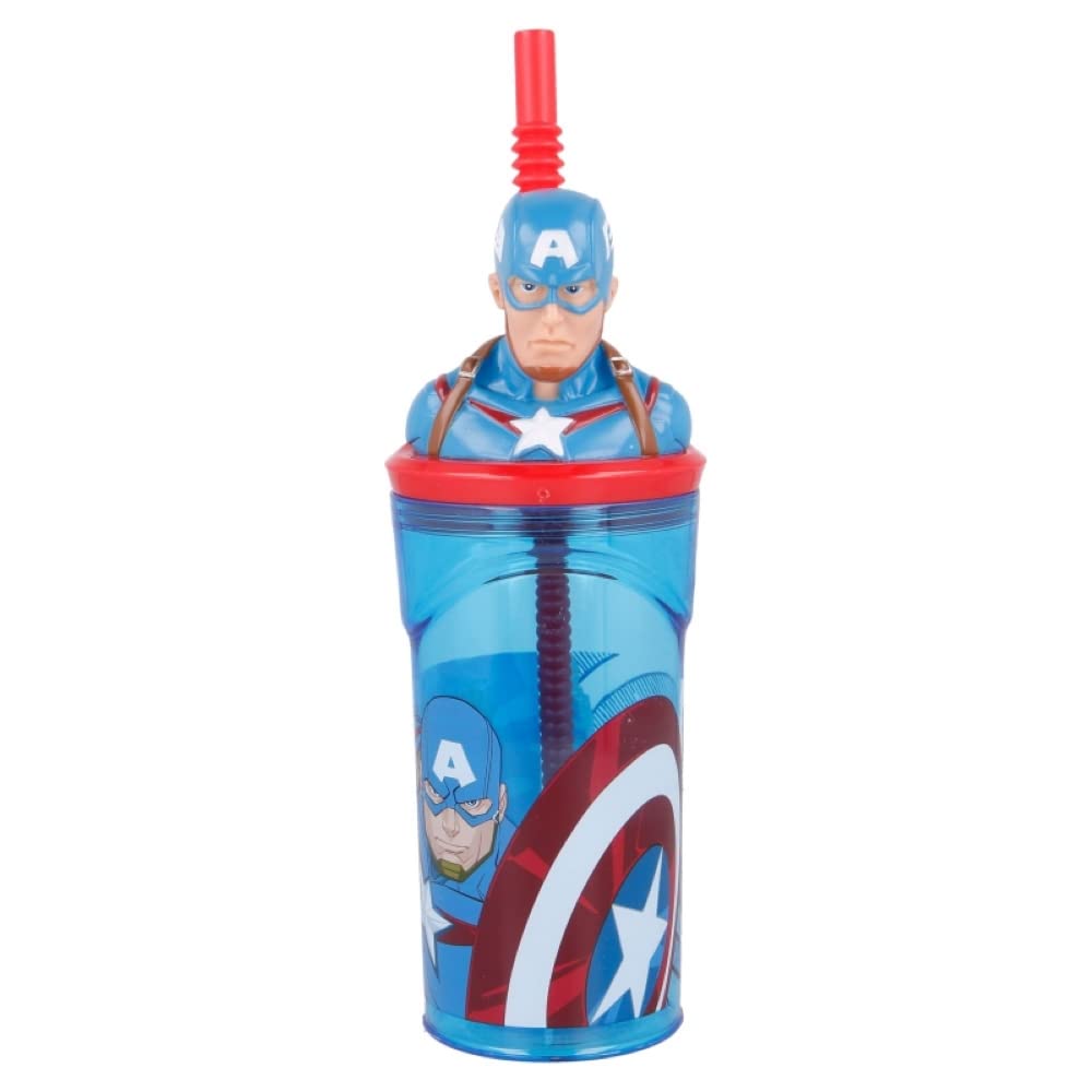 Captain America 3D Figurine Cartoon Characters Reusable Tumbler Childrens Drinking Cup Reusable Straw 23 x 7.5 x 7.5cm (Captain)