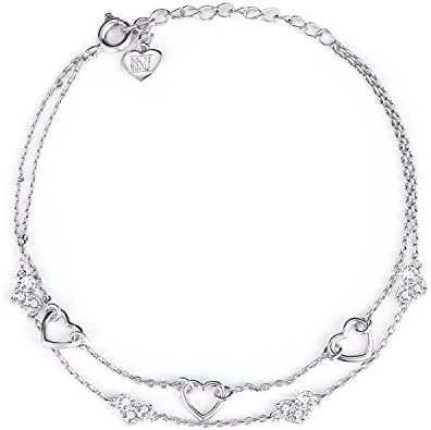 Eternity Love Heart Shaped Cubic Zirconia Pendants Gold Plated Chain Anklet Adjustable Bracelet