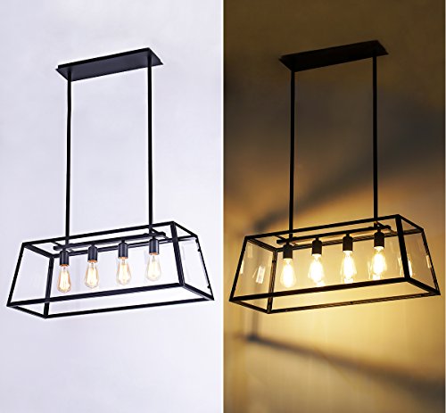 Morley Glass Linear Chandelier, 4-Light Industrial Island Pendant Lighting with Matte Black Frame for Dining Room, Kitchen by Lanros - Thumbnail 5