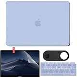 GMYLE MacBook Air 13 Inch Case 2018 Release A1932 with Touch ID Retina Display New Version Bundle, Plastic Hard Shell, Keyboard Cover, Privacy Webcam Cover Slide, Screen Protector Set, Serenity Blue