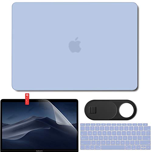 GMYLE MacBook Air 13 Inch Case 2018 Release A1932 with Touch ID Retina Display New Version Bundle, Plastic Hard Shell, Keyboard Cover, Privacy Webcam Cover Slide, Screen Protector Set, Serenity Blue