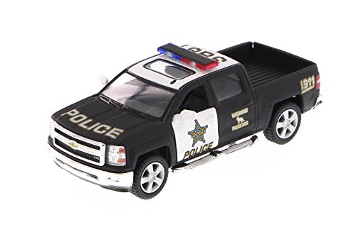 Kinsmart 2014 Chevy Silverado Police Pick-Up, Black & White 5381DP - 1/46 Scale Diecast Model Toy Car
