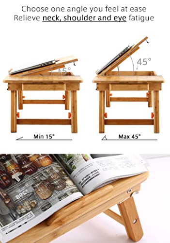 Laptop Desk Nnewvante Table Adjustable Bamboo Foldable Breakfast Serving Bed Tray w' Tilting Top Drawer