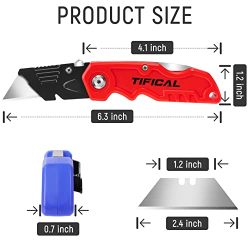 TIFICAL 4 Pack Box Cutter Folding Utility Knife, Extra 10 Blades