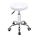 COSTWAY Rolling Stool Ergonomic Swivel Adjustable Hydraulic Drafting Salon Massage Spa Stool with Comfortable Larger Cushioned Seat, Chrome Metal Base (White)