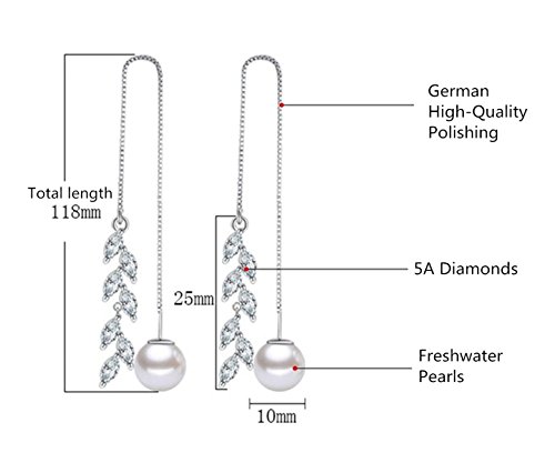 Lieberpaar Women Retro Zirconia Needle Drop Threader Pull Through Earrings Hoop Pearl Stud Earrings