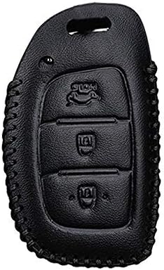 Cbhmc 1PC Leather Car Key Case Cover Protection Shell Skin For Hyundai iX20 I30 IX35 I40 Ix25 Tucson Verna Sonata Car Keyring Keychain,Black Case