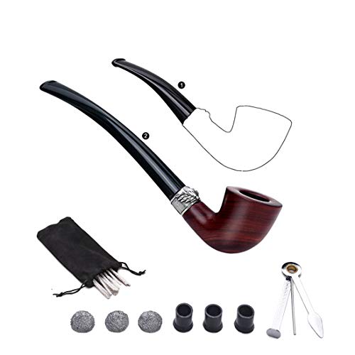 Wood Smoking Pipe Free Boy Tobacco Pipe Kit,Hand Made,Replacement Long Stem and Accessories