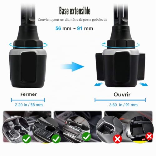 Support Tablette Voiture Gobelet, woleyi Universel Porte Gobelet Tablette avec Bras Télescopique, Support Téléphone Voiture Tasse, Pour iPad Pro 12.9 10.5 9.7 Air Mini 5 4 3 2, iPhone Series 4-13"