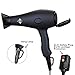 JINRI 1875W Lightweight DC Motor Low Noise Hair Dryer Negative Ionic With Cold Shot Button 2 Speeds 3 Heat Settings With Concentrator and Diffuser ,ETL Certified,Black