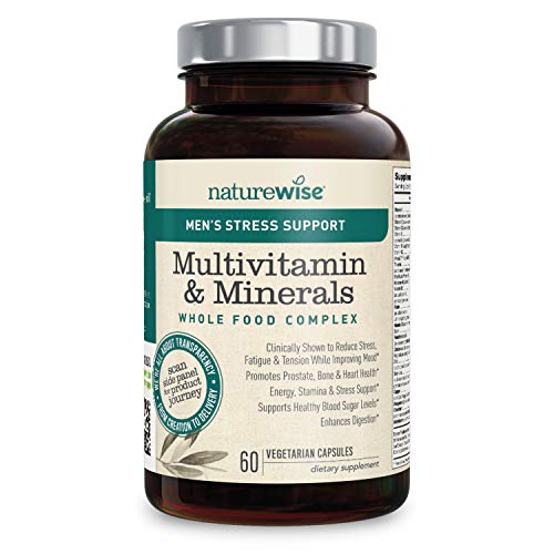 NatureWise Men's Whole Food Multivitamin with Stress Support | Minerals Complex + Sensoril Ashwagandha Organic Extract Clinically Proven Stress Support (⬇ Watch Video in Images) [1 Month - 60 Count]