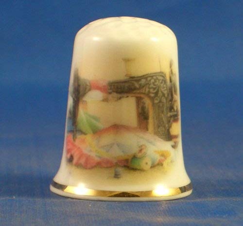Porcelain China Thimble -- Sewing Machine with Patchwork