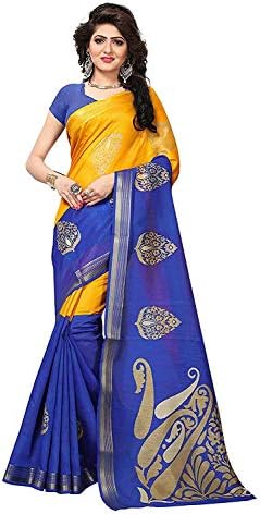 Rensila Fab Women's Chapa Silk Saree (RFO_Crystal Blue_S_Orange & Blue_Free Size)