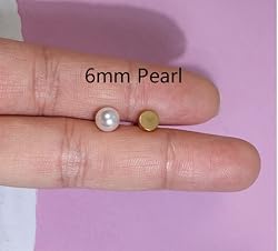 6mm Pearl Stud Earrings Flat Screw Back,14K Gold
