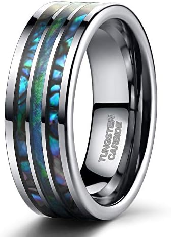 Shuremaster 6mm 8mm Tungsten Rings Abalone Shell/Wood Arrow Inlay Men Women Wedding Band Size 4-15