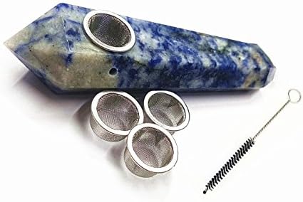acsdvocate Natural sodalite Quartz Crystal Point Wand Gemstone Healing Point with 4PCS Metal Filters and 1pcs brush Crystal Tube Crystal Point about 3.8-4.2 inches