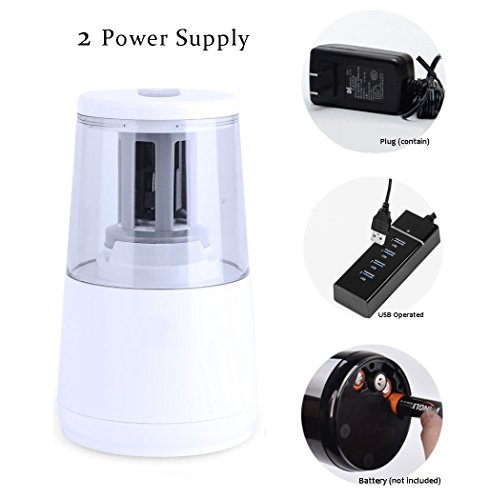 Pencil Sharpener Electric Heavy Duty Battery USB Operated, Helical Steel Blade Sharpen all 6-8mm Pencil, Including Colored Pencils, School Office Supplies for Kids Adult (Electric White) - Thumbnail 5