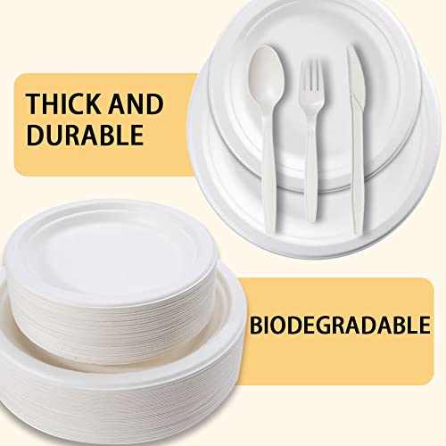 300 Piece Compostable Plates Utensils, Biodegradable Disposable