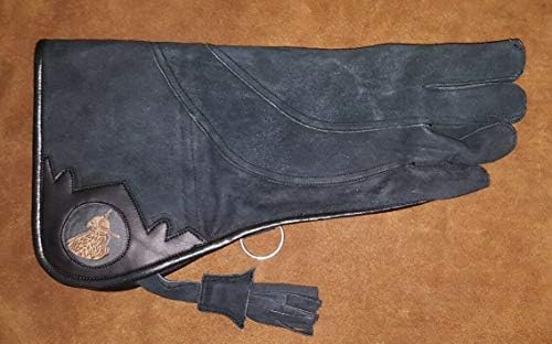 Owl & Raptor Right Handed Glove 3 Layer, Suede Leather 16" Long, Charcoal Black (M)