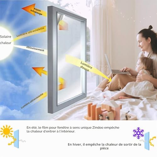 Zindoo Window Film Anti Glare Mirror Window Film Tain-Free Anti Heat Anti UV Privacy Protection for Windows Office Home Store 40 x 200 cm