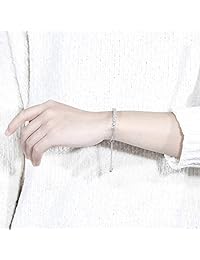 DovEggs - Pulseras de tenis ajustables de plata chapada en platino de 3 quilates y 0.157 in H-I con flecha de corazón cortada en moissanita para mujer