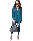Yuandy Women's Casual V Neck Chiffon Blouses Long Sleeve Loose Tops Shirt