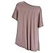 Memorose Women Loose Sleeve Plain Shoulder Off Asymmetric Hem T Shirt Top Blouse ApricotL