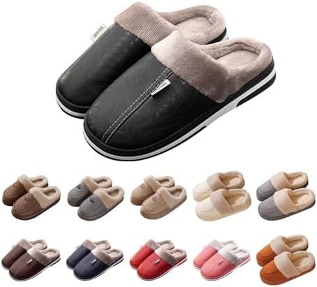 Mens Slippers Women Unisex Winter Warm Slippers Non-Slip Memory Soft Foam Outdoor & Indoor House Shoes With Fluffy Lining Fluffy Plush Bedroom Shoes