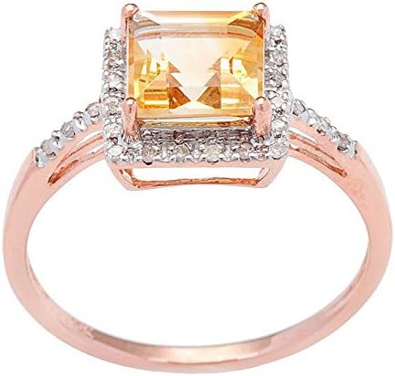 10k Rose Gold Square Citrine and Diamond Halo Ring