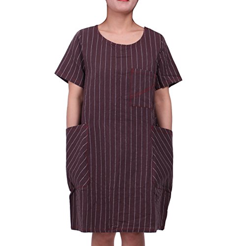 Scofeel Women's Short Sleeve Stripe Shift Dress Tunic Top with Pockets