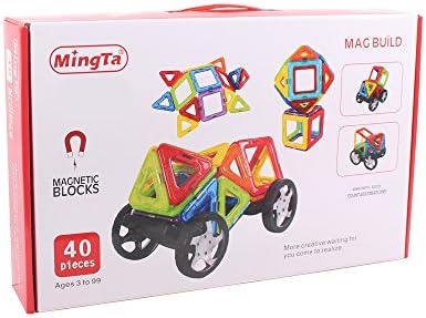 Magnetic Building Tiles and Blocks for Toddlers and Kids - 40 Pieces including Wheels - Fun educational activity travel in planes, cars or at home - 2, 3, 4, 5 years old and up
